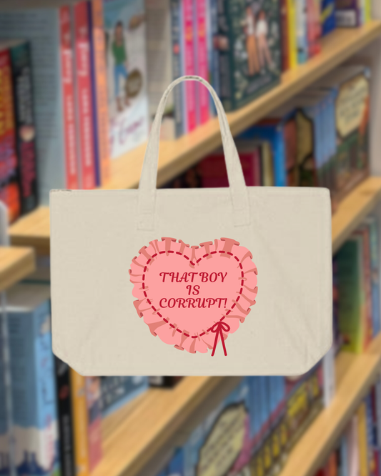That Boy is Corrupt Pink Heart Tote Bag