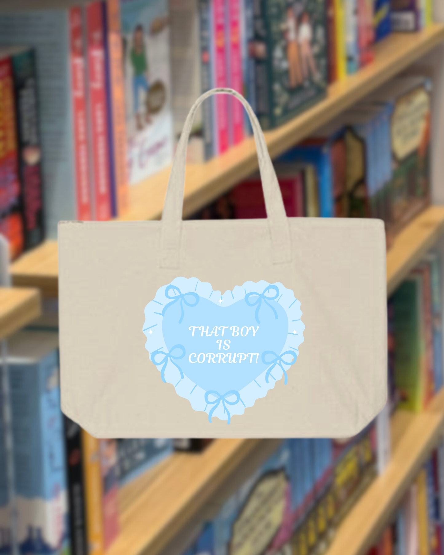 That Boy Is Corrupt Blue Heart Tote Bag